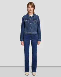 7 For All Mankind Luxe Vintage Classic Trucker Jacket In Deep Soul -Sleek Fit Style 7U918A91 DSL 6