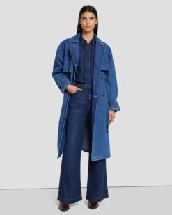 7 For All Mankind Tailored Denim Trench Coat In Calla 13 7 For All Mankind Tailored Denim Trench Coat In Calla -Sleek Fit Style 7U944855 LLA 6