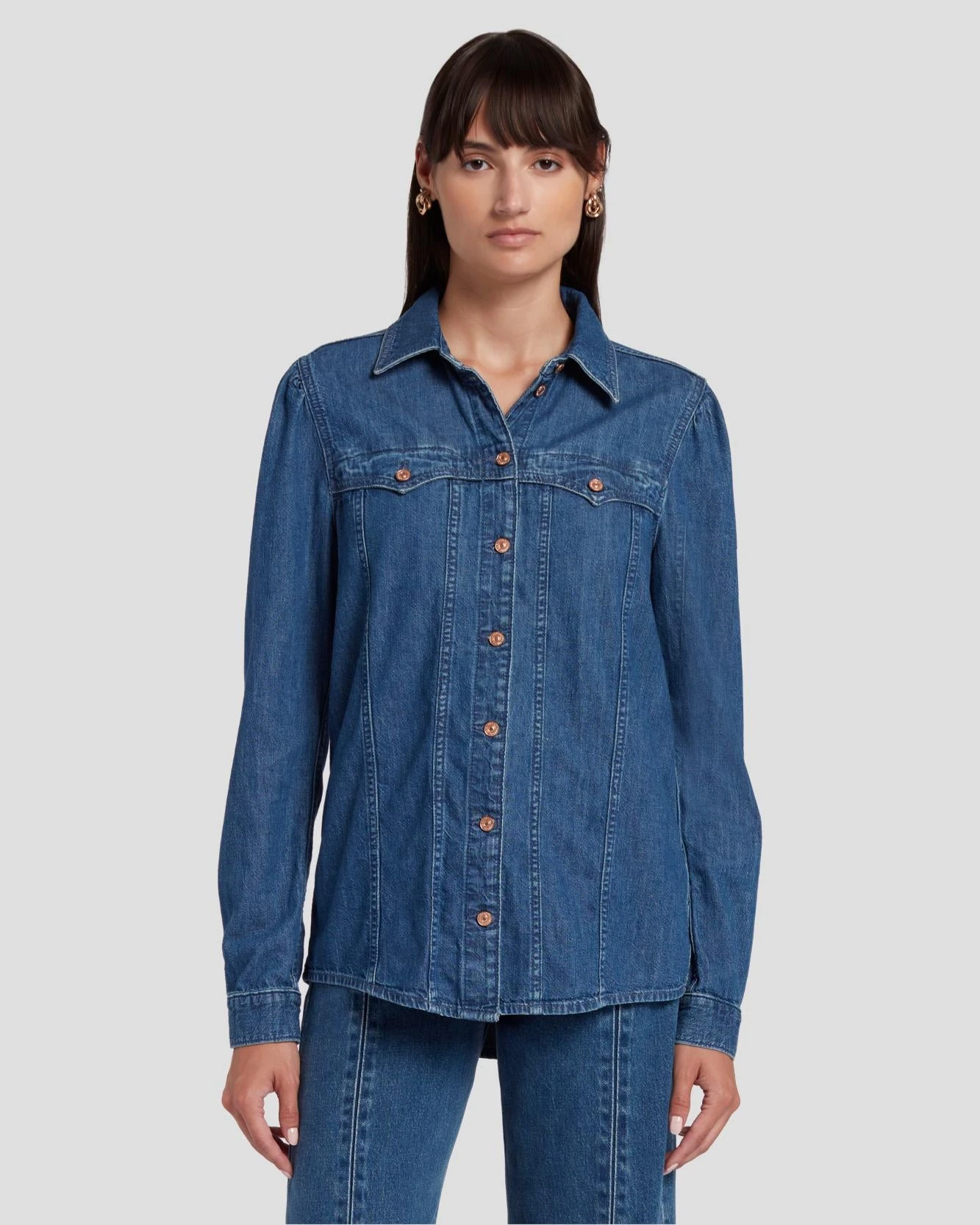 7 For All Mankind Western Denim Shirt In Dolly 3 7 For All Mankind Western Denim Shirt In Dolly