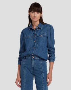 7 For All Mankind Western Denim Shirt In Dolly 10 7 For All Mankind Western Denim Shirt In Dolly -Sleek Fit Style 7U948C21 DOY 3