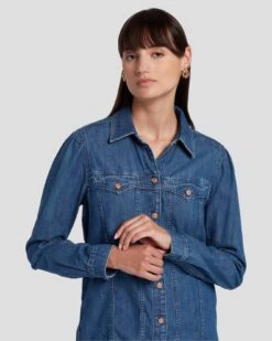 7 For All Mankind Western Denim Shirt In Dolly 12 7 For All Mankind Western Denim Shirt In Dolly -Sleek Fit Style 7U948C21 DOY 5