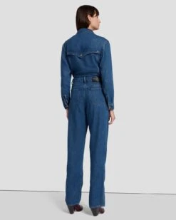 7 For All Mankind Western Denim Jumpsuit In Dolly -Sleek Fit Style 7U949C86 DOY 4
