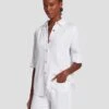 7 For All Mankind Denim Lustre Short Sleeve Shirt In Brilliant White