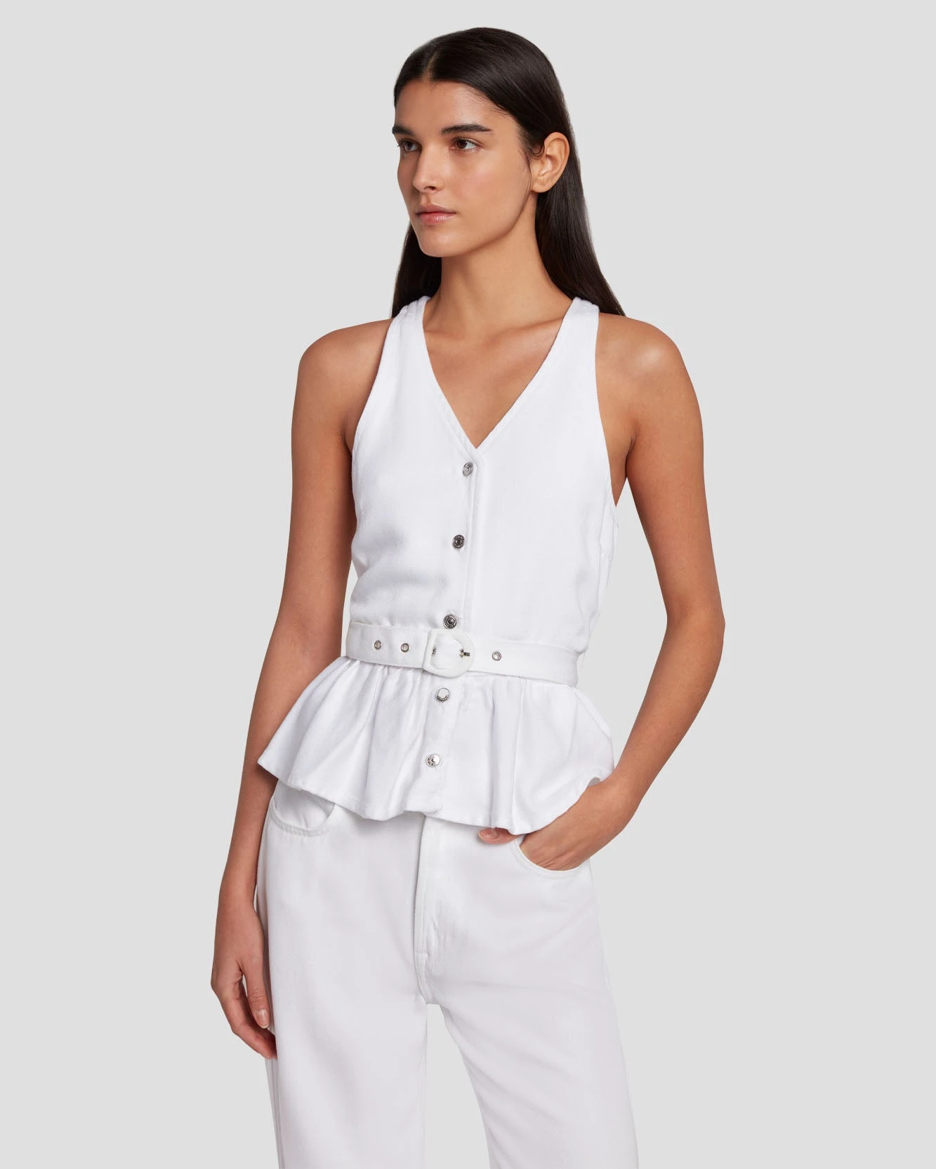 7 For All Mankind Denim Lustre Tailored Vest In Brilliant White 5 7 For All Mankind Denim Lustre Tailored Vest In Brilliant White - Image 3