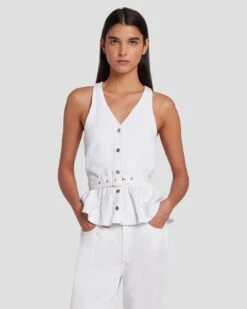 7 For All Mankind Denim Lustre Tailored Vest In Brilliant White 12 7 For All Mankind Denim Lustre Tailored Vest In Brilliant White -Sleek Fit Style 7U994786 BW0 5