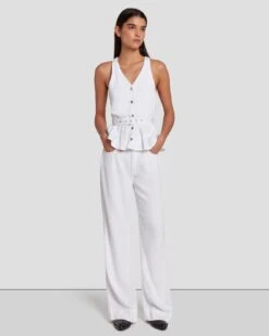 7 For All Mankind Denim Lustre Tailored Vest In Brilliant White 13 7 For All Mankind Denim Lustre Tailored Vest In Brilliant White -Sleek Fit Style 7U994786 BW0 6
