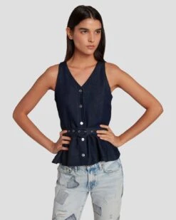 7 For All Mankind Denim Lustre Tailored Vest In Dark Rinse -Sleek Fit Style 7U994786 DR3 3