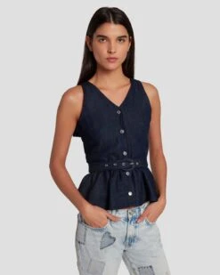 7 For All Mankind Denim Lustre Tailored Vest In Dark Rinse -Sleek Fit Style 7U994786 DR3 5