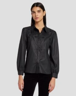 7 For All Mankind Coated Western Shirt In Rabbit Hole