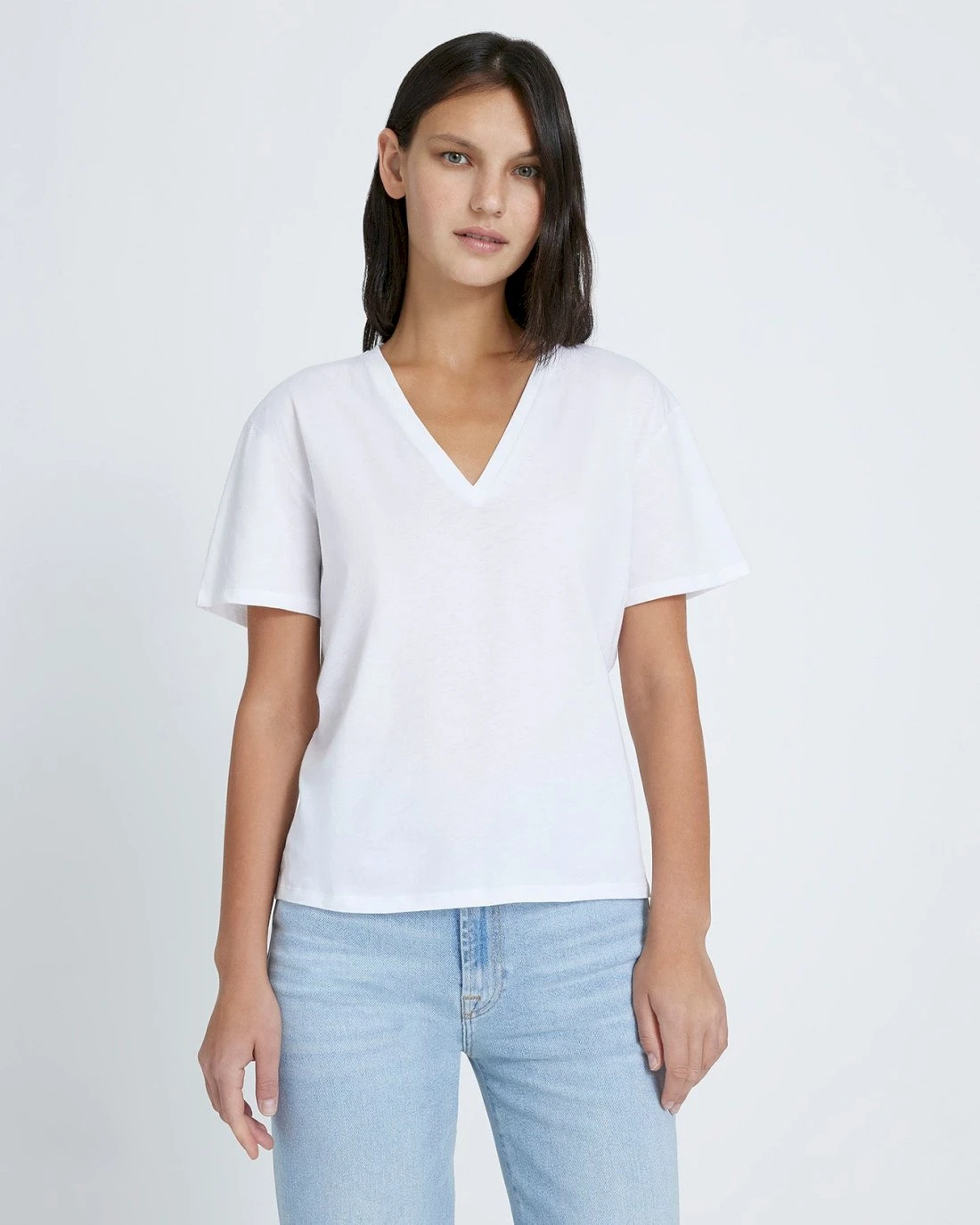 7 For All Mankind V-Neck Tee In White 3 7 For All Mankind V-Neck Tee In White