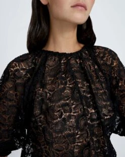 7 For All Mankind Soft Volume Lace Top In Black -Sleek Fit Style 7d9f9671982f838de59c05739c165507