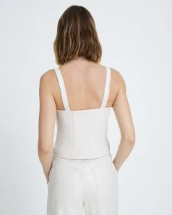 7 For All Mankind Faux Leather Bustier In Antique White -Sleek Fit Style 7n555c33 anw 4