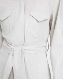 7 For All Mankind Faux Leather Belted Safari Jacket In Antique White -Sleek Fit Style 7n938c33 anw 3