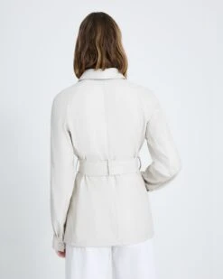 7 For All Mankind Faux Leather Belted Safari Jacket In Antique White -Sleek Fit Style 7n938c33 anw 4
