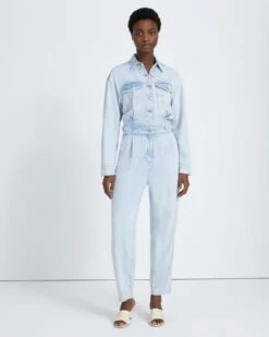 7 For All Mankind Denim Lustre Balloon Sleeve Jumpsuit In Isadora