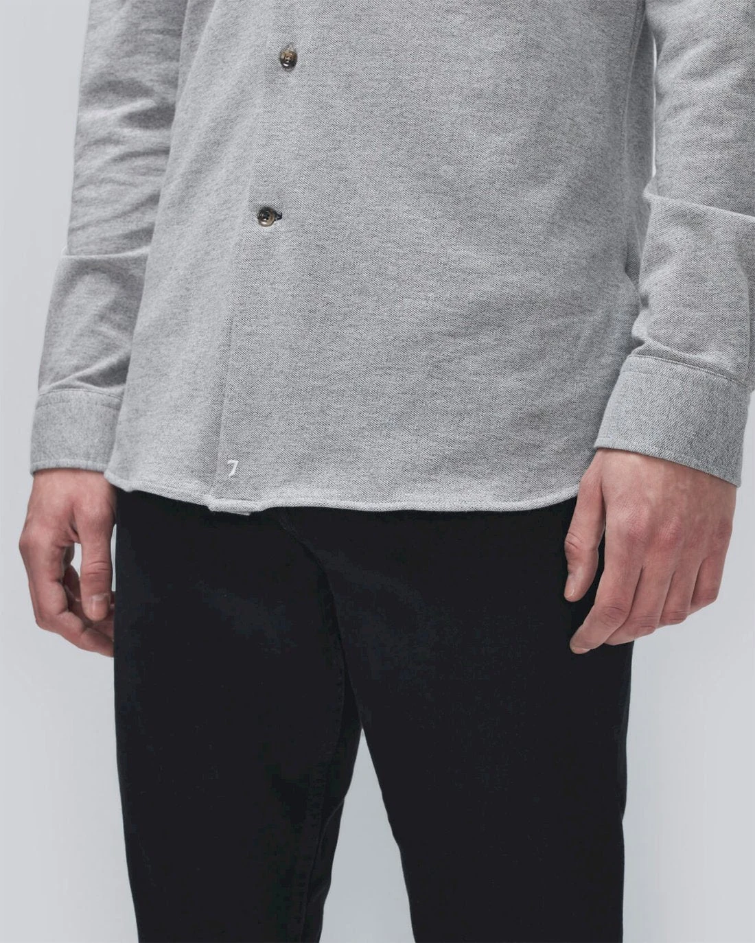 7 For All Mankind Pique Knit Button Down In Heather Grey 5 7 For All Mankind Pique Knit Button Down In Heather Grey - Image 3