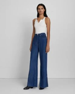 7 For All Mankind Denim Lustre Trouser In Dark Indigo