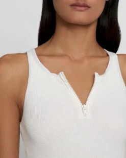 7 For All Mankind Quarter Zip Ribbed Tank In Antique White -Sleek Fit Style 8e2fa9e888bcc18038ff2223214e3d3e