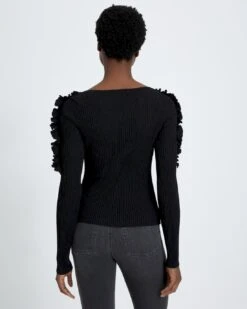 7 For All Mankind Long Sleeve Ruffle Top In Black -Sleek Fit Style 8f13f258cbecb912b3d282379a239cf5