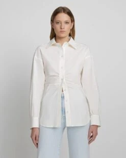7 For All Mankind Cinched Waist Button Up Shirt In Antique White