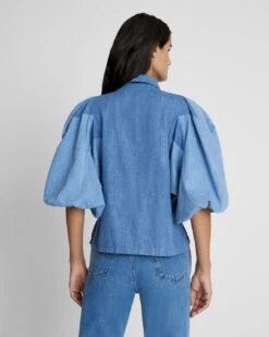 7 For All Mankind Puff Sleeve Denim Top In Star Patchwork -Sleek Fit Style 9ba02f8bbc6b75365d73346ed9b1217c