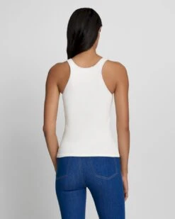 7 For All Mankind Quarter Zip Ribbed Tank In Antique White -Sleek Fit Style b09a9a72722651dc054f9654f4e71255