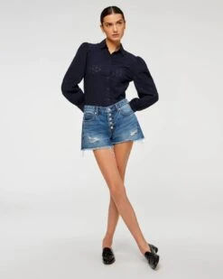 7 For All Mankind Monroe Cut-Off Short With Exposed Buttons In Pisces Blue