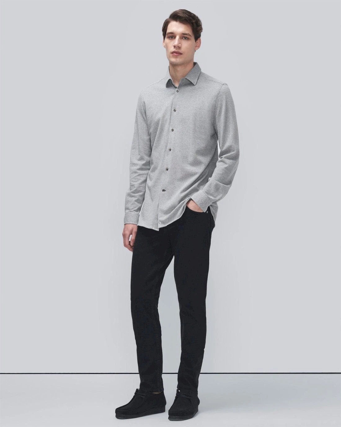 7 For All Mankind Pique Knit Button Down In Heather Grey 4 7 For All Mankind Pique Knit Button Down In Heather Grey - Image 2