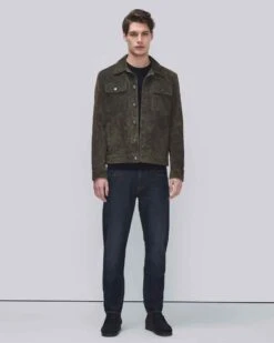 7 For All Mankind Modern Suede Trucker Jacket In Forest -Sleek Fit Style bc2b8fe41ffa0511dd75046fd5d66fb7