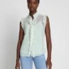 7 For All Mankind Silk Sleeveless Ruffle Top In Seafoam -Sleek Fit Style bc71be19b5e160d51f1875a28ed8f6e5