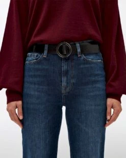 7 For All Mankind Ring Buckle Leather Belt In Black