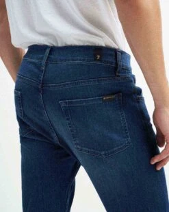 7 For All Mankind Luxe Performance Plus Slimmy Tapered In Mid-Blue -Sleek Fit Style ccac1b9ddd89565c57dde77f09979aed