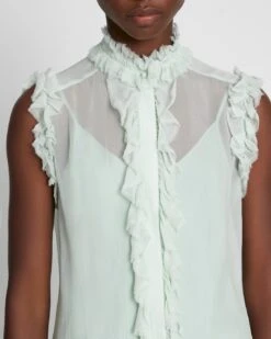 7 For All Mankind Silk Sleeveless Ruffle Top In Seafoam -Sleek Fit Style db092260e3839fd0d8c51f6102d5c8bf