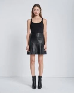 7 For All Mankind Leather Skater Skirt In Black -Sleek Fit Style dc561e3c1f53619469ac88155a5ee08d