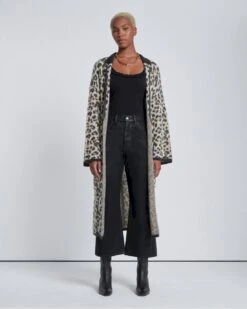 7 For All Mankind Jacquard Long Sweater Cardigan In Leopard