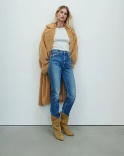7 For All Mankind Shearling Belted Coat In Light Camel