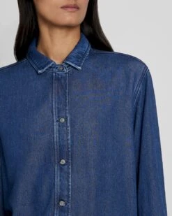 7 For All Mankind Denim Lustre Classic Shirt In Dark Indigo -Sleek Fit Style f522607e173842a74f13a2d35b3a9361